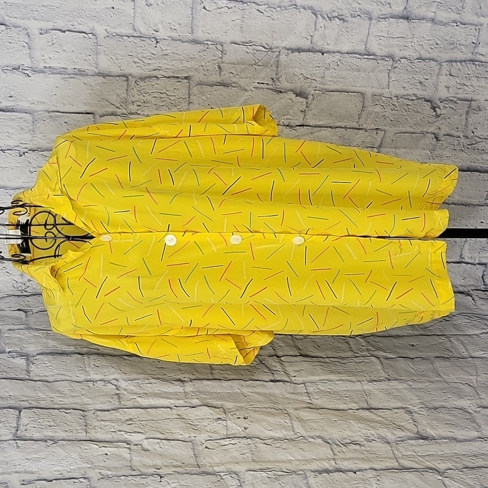 Chaus Large Yellow Silk Abstract Print Button Front Blouse‎ Short Sleeve Vintage